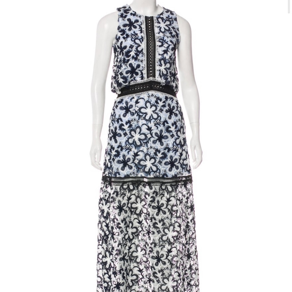 Self-Portrait blue and multicolor floral lace maxi dress
